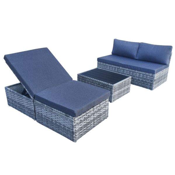 Wholesale Factory Delivery Made in China Outdoor Furniture Rattan Multi Function Sofa Set Wicker Chaise Lounge With Coffee Table