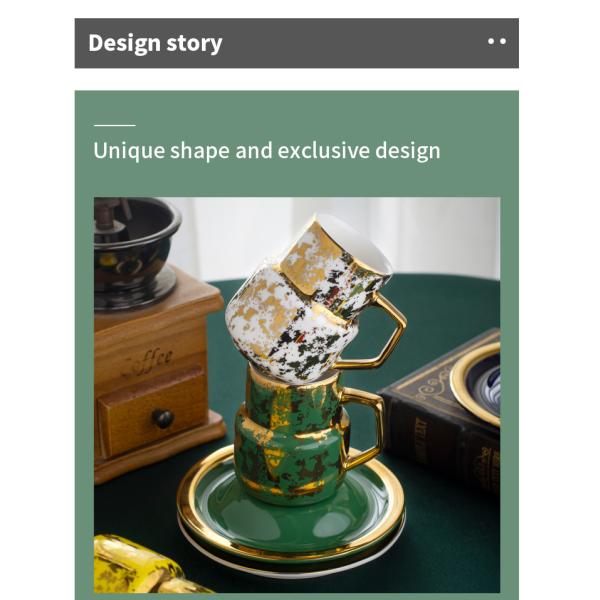 110ml Turkish Coffee Cups With Saucer Matt Gold Rim Handle