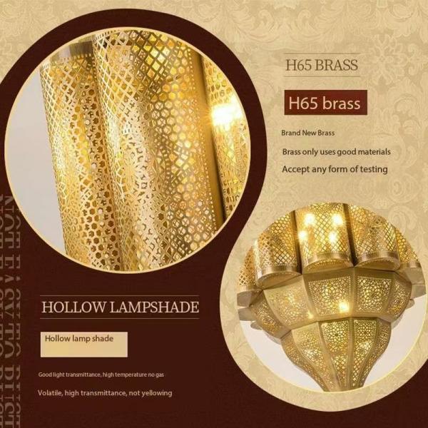 Arabic Hollow Art Vintage Copper Chandelier AC 220V 3500K Color Temperature