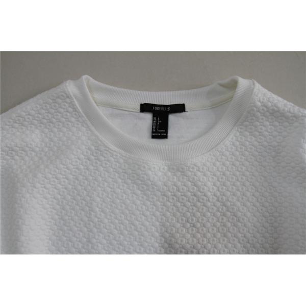 83% Polyester Womens White Crew Neck Sweatshirt Jacquard Design