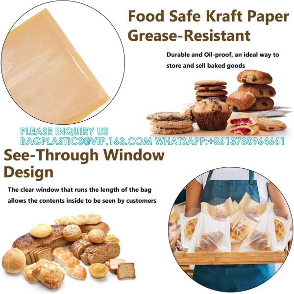 Heat-Sealable Bakery Bags Wax Paper Cookie Bags For Packaging Bag Baked Paper Bread Bags Kraft Paper Food Bags