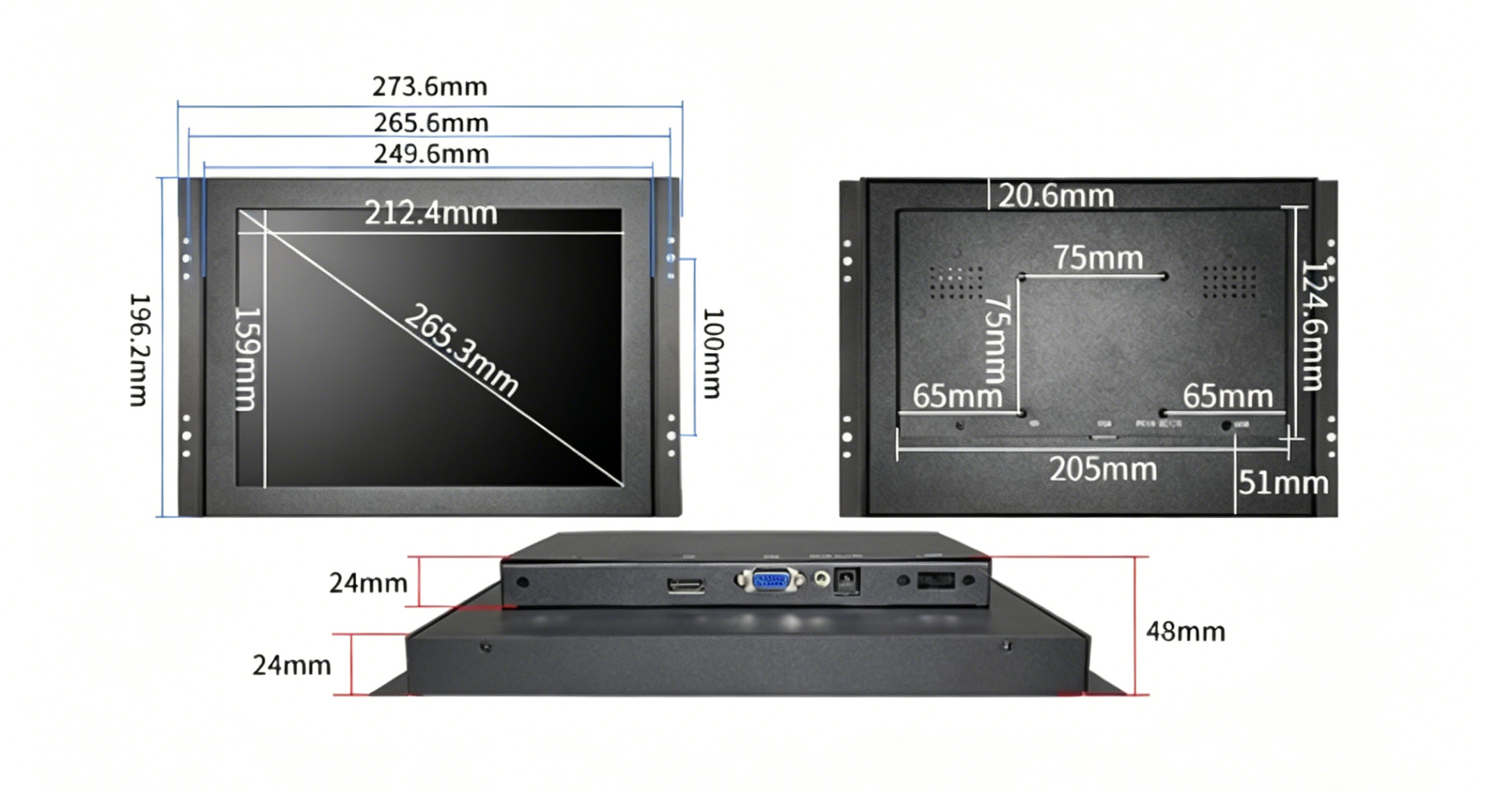 10.4 inch Industrial Open Frame Display 400cd/m2 1024*768 HDMI/VGA Display JY104OP1