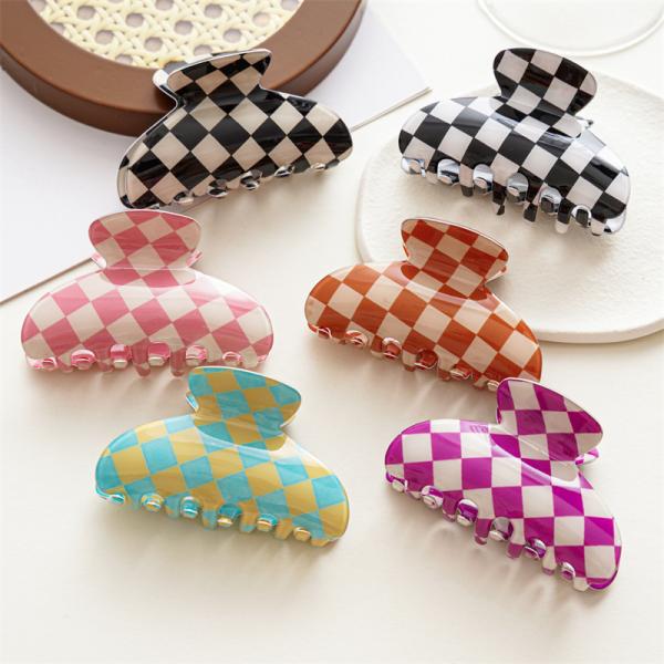 acetic acid colorful clip hair accessories imitation color check clip shark hair accessories OEM Hollow out logo