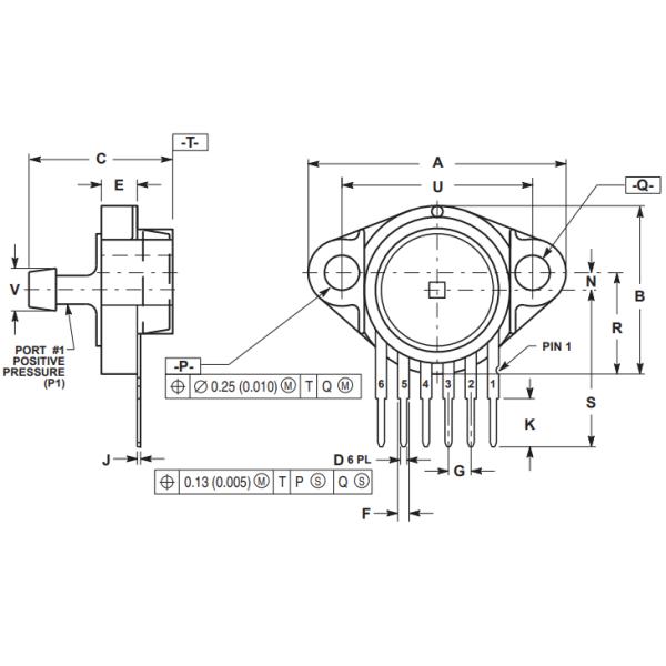 MPX5700ASX Сенсор IC Сенсор давления от 15 кПа до 700 кПа Пиезорезистивный преобразователь