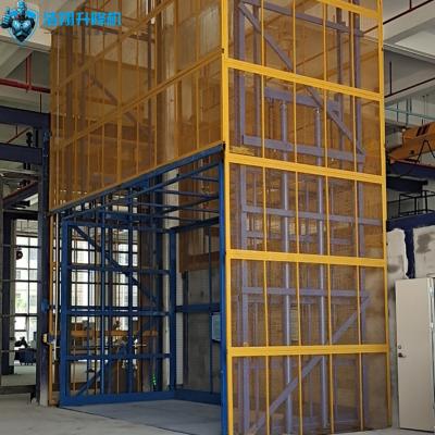 Customized Outer Yellow Protective Net  5 M Warehouse Loading Heavy Freight Cargo Elevator Steel Indoor Hydraulic Lifts