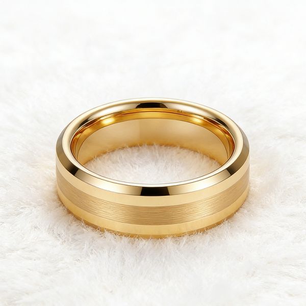 Customized 8mm Gold Plated Brushed Tungsten Wedding Band for Men and Women