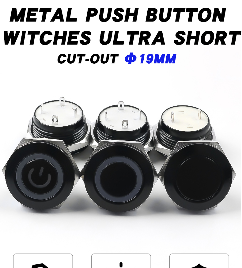 High Quality 19MM Oxidized Black  Metal Push Button Switch Self-Return 1NO with LED Momentary Reset