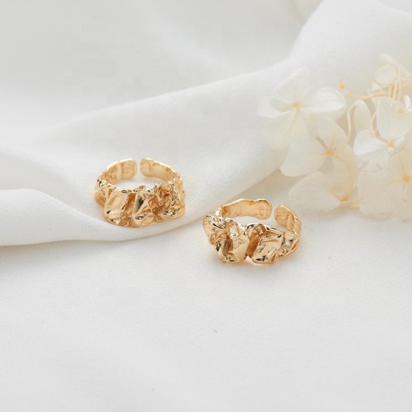 Brass Simple Design 14K Gold Plated Multi Shape Adjustable Ring