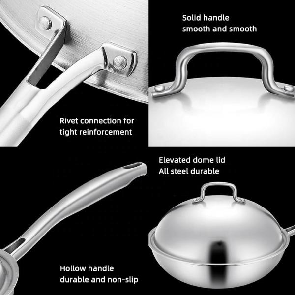 18/8 Stainless Steel Kitchen Non Stick Cooking Pot Wok With SS Lid