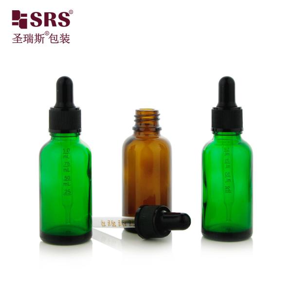 D002 Bouteille de gouttelette en verre bleu vert-ambre clair pour le sérum cosmétique essentiel Oir