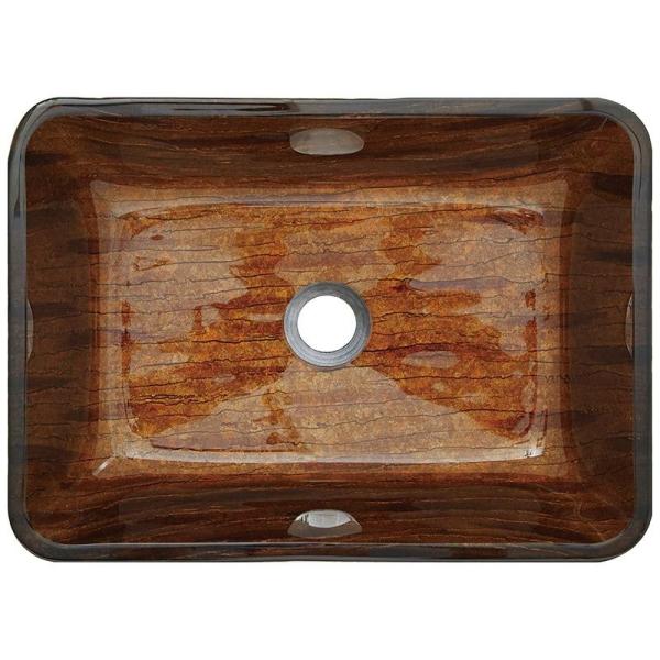 Rectangular OEM Bathroom Wash Basins Bark Brown Handmade Tempered Glass Vessel Sink