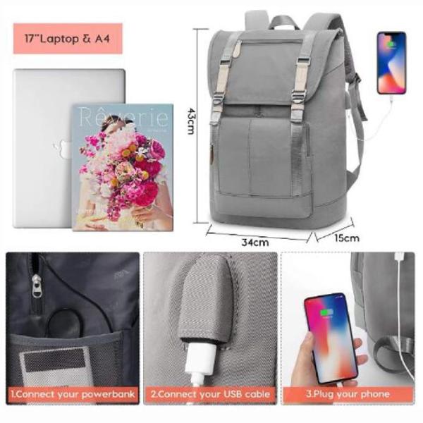 Trouxa da escola, adolescente Daypack trouxa do portátil de 17 polegadas com porto de carregamento do Usb