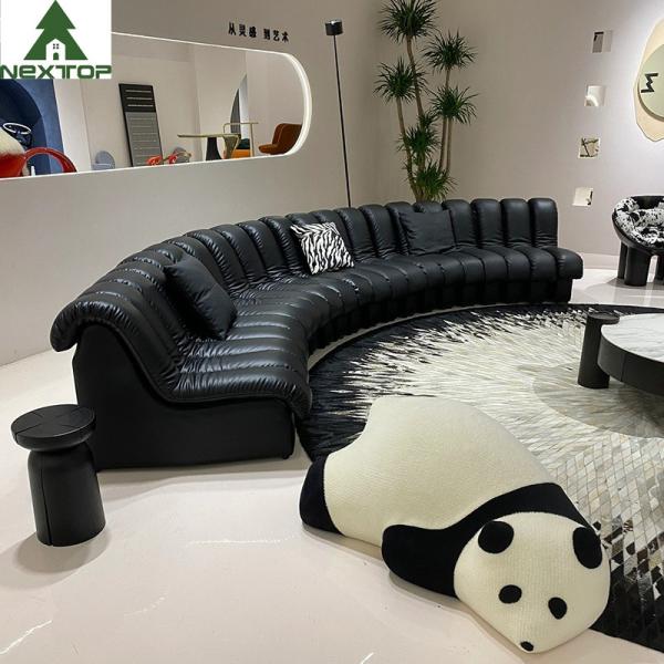 Luxury Black Leather Curved Piano Sofa Large Lobby Set For Hotel Villa