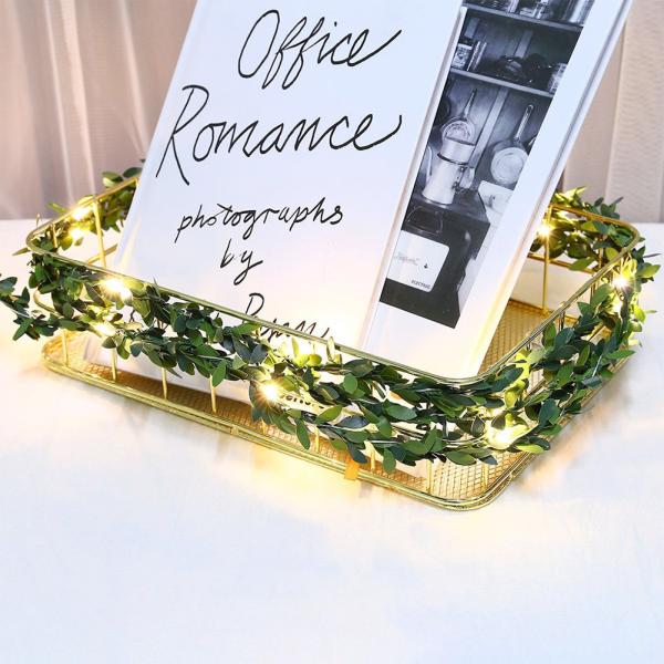 Leaf Garland Wreath with Fairy Lights Battery Operated  Warm White LED String Lights for Bedroom Decor or Christmas Deco