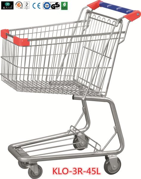 Promotional Chrome Plating Grocery Shopping Trolley 45L With Blue Plastic Handle