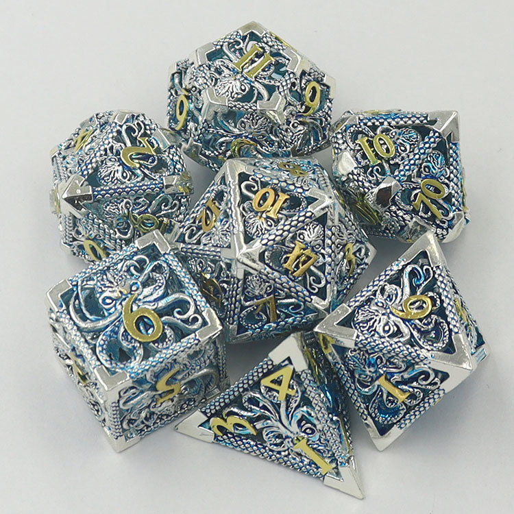 Customized Color Copper Hollow Dice Set for DND Games with 14mm-20mm Polyhedron Metal Dice