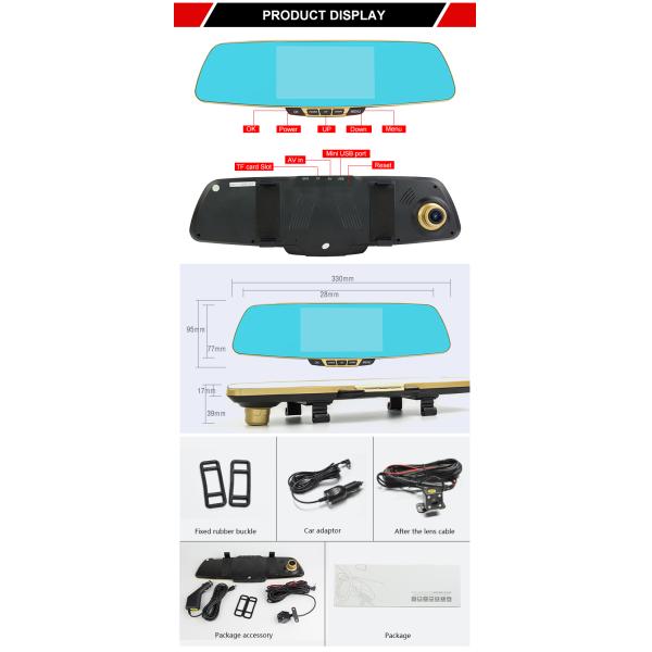 FHD 1080p Car DVR Camera , Rear Vision Mirror Reversing Camera With Memory SD Card