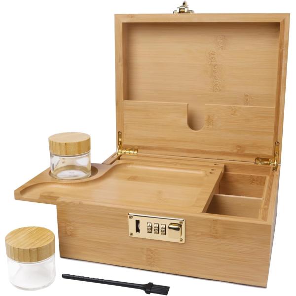 Wooden Smoking Stash Box Smell Proof Bamboo Stash Box Rolling Tray Smoking Accessories Kit Organizer Container