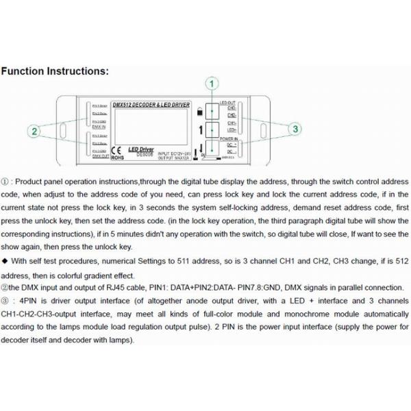 High Frequency PWM DMX 512 Lighting Controller , CV12V - 24V RGB Strip DMX Controller