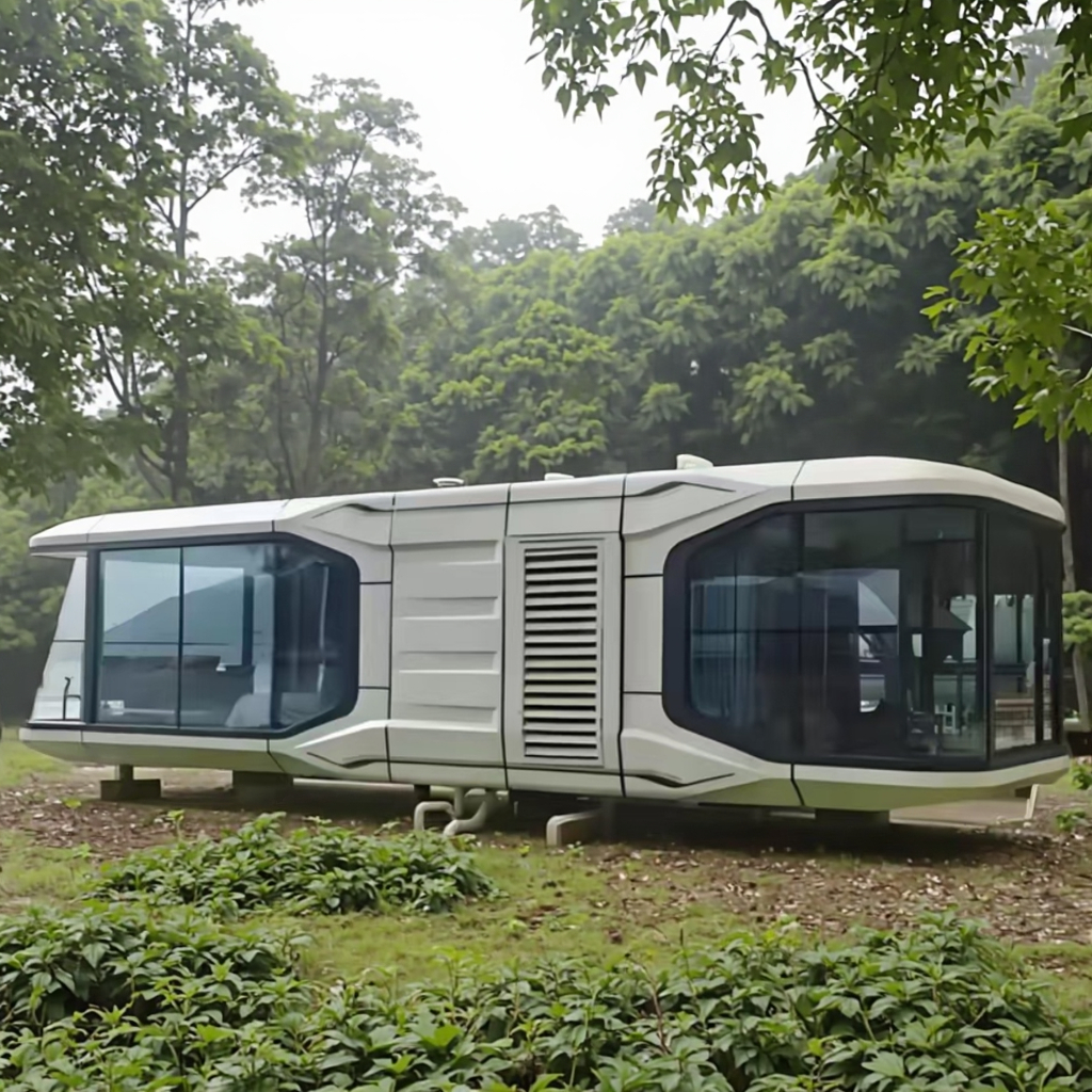 Durable Knockdown Design Tiny Solar-Powered Capsule House Made of Sandwich Panel Material with Steel Frame for Office Villa Use
