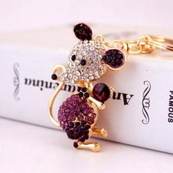 Metal Year Of The Rat Keychain 6cmx3.6cm Size Rhinestone Material
