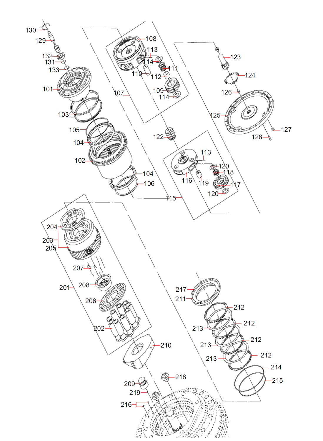 TM60VD-A-256/151-1 MBEB 6680  SY305H SY365H SY375 travel gear gearbox 61016281（130101010117A）