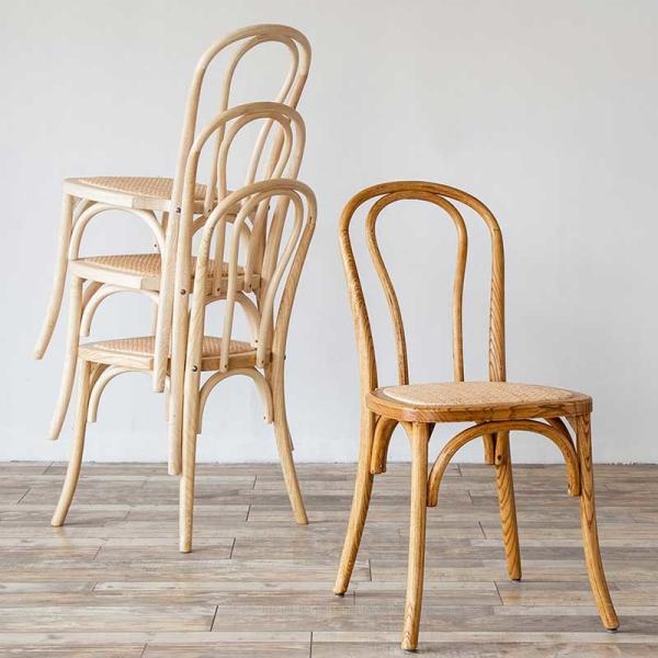 Stackable Nordic Dining Chair Solid Wood Balcony Rattan Dining Chair