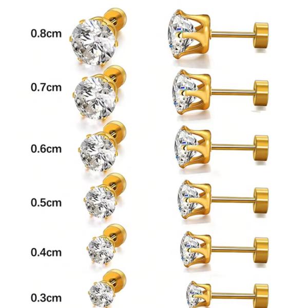 Des boucles d'oreilles en acier titane à aiguille fine en acier inoxydable rond 18k en or plaqué en zircon