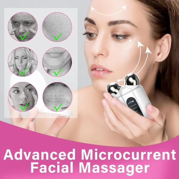 3D Facial Neck Massager Anti Aging Wrinkle Remover EMS Double Roller Face Massager