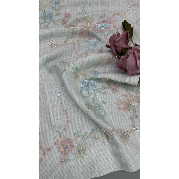 Shinning Leafy Sequins Lace Fabric for Full Dress East Culture Dinner Gowns Shining Fabric