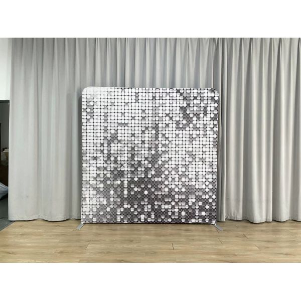 Aluminum Tube Stand Pillowcase Backdrop Silver Sequin Display For Events