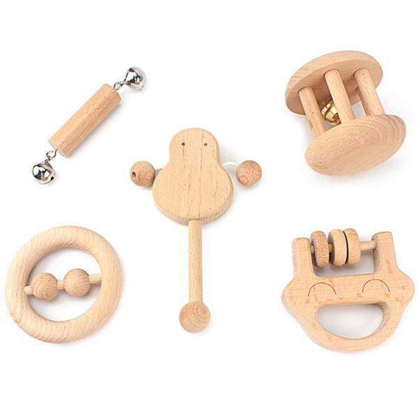 Колокольчик 6 медленно двигает деревянная древесина бука Teether Teethers безопасная Tambor