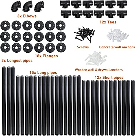 Brackets para estantes de tuberías de hierro negro industriales estándar para la instalación de estantes abiertos DIY