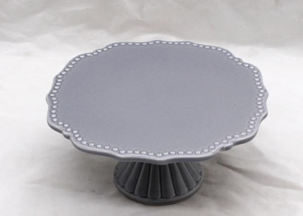 11 Inch Diameter Gray Ceramic Cake Plate , Dolomite Handmade Round Cake Stand Cake Tool