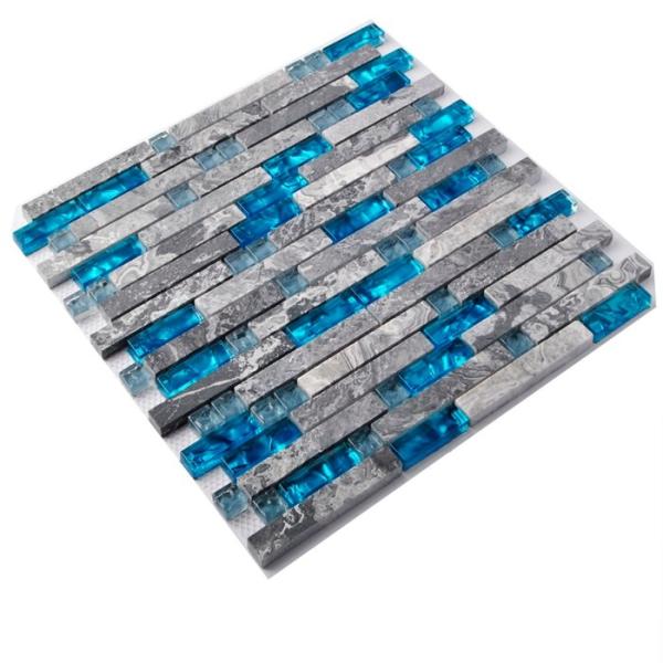Sea Blue Grey Marble Glass Kitchen Backsplash Mosaic Tiles For Bathroom Bathtub
