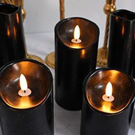 Battery Powered 3d Flame Wick Flickering Black Real Wax Pillar Led Candle Light with Remote Control Timer for Home Decor