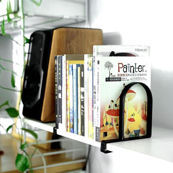 Metal Clamp Book Organizer Storage Holders Book Ends for Floating Shelves in Black