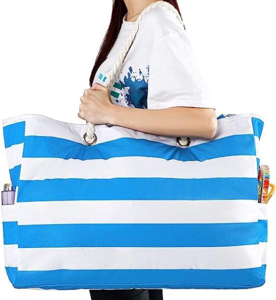 Beach Bag for Women - Large Beach Tote Bag, Waterproof Sandproof Beach Bag with Zipper, Large Swim Pool Beach Tote