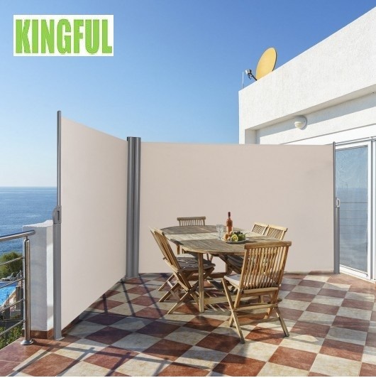 Double Retractable Patio Side Screen Awning with Manual Operation Polyester Material