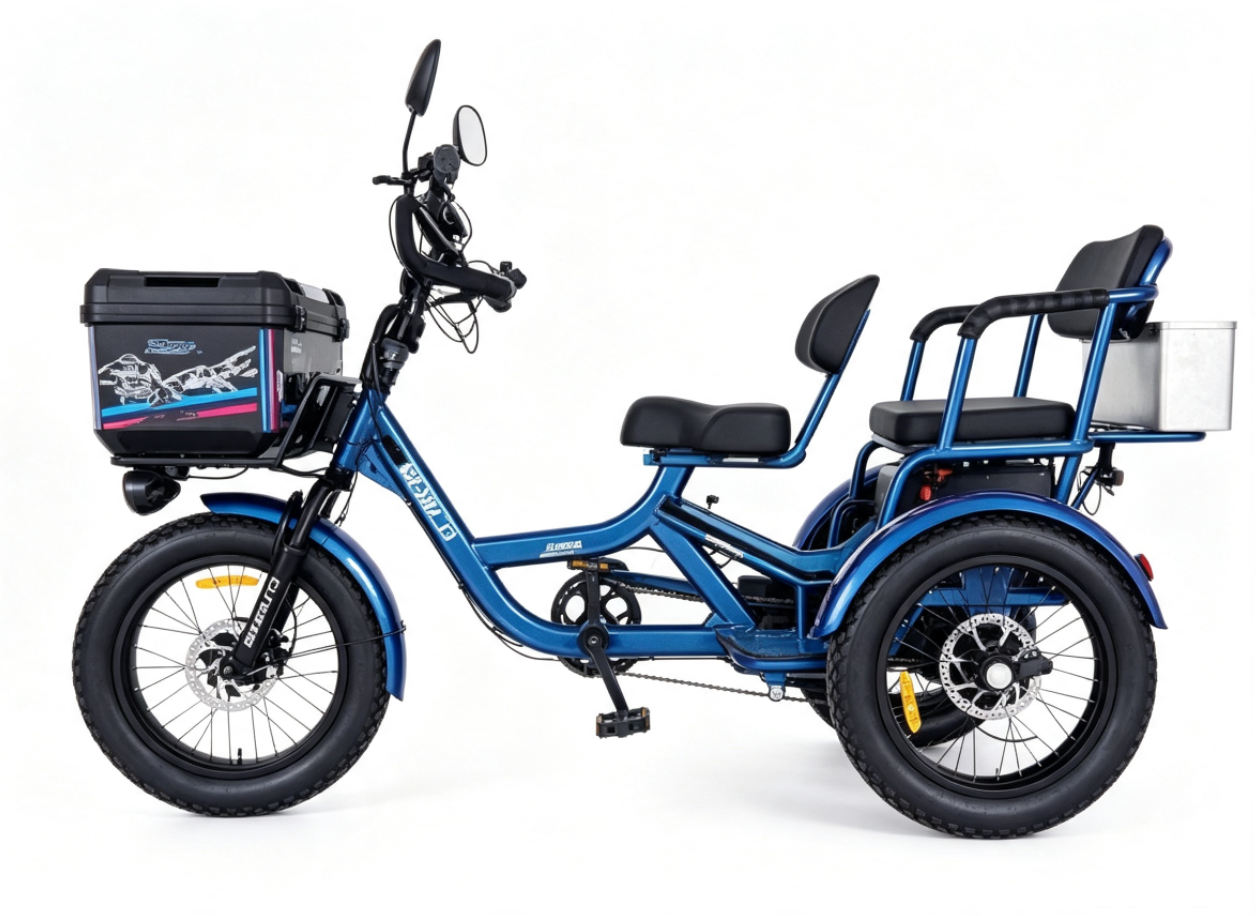 Two-Seater Electric Tricycle with 100km Driving Range, 48V30AH Lithium Battery & Front and Rear 4-Oil Disc Brakes
