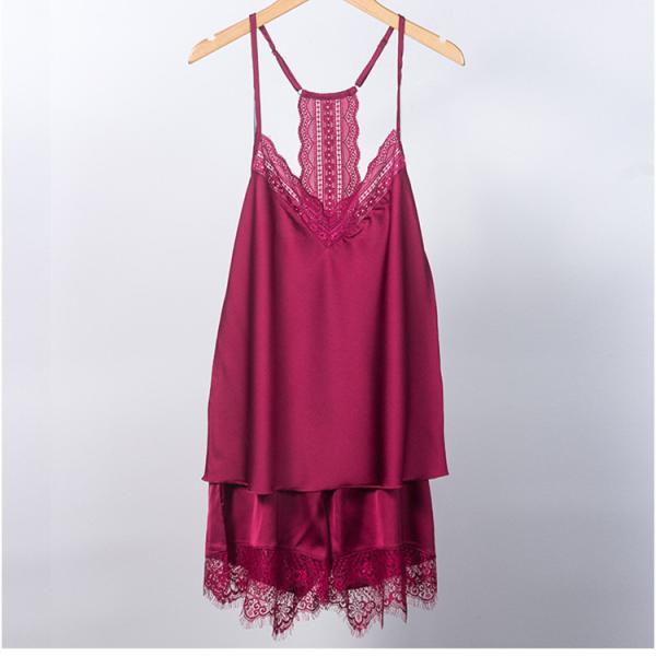 Soft Breathable Satin Silk Short Lace Pajamas Set - QUICK DRY