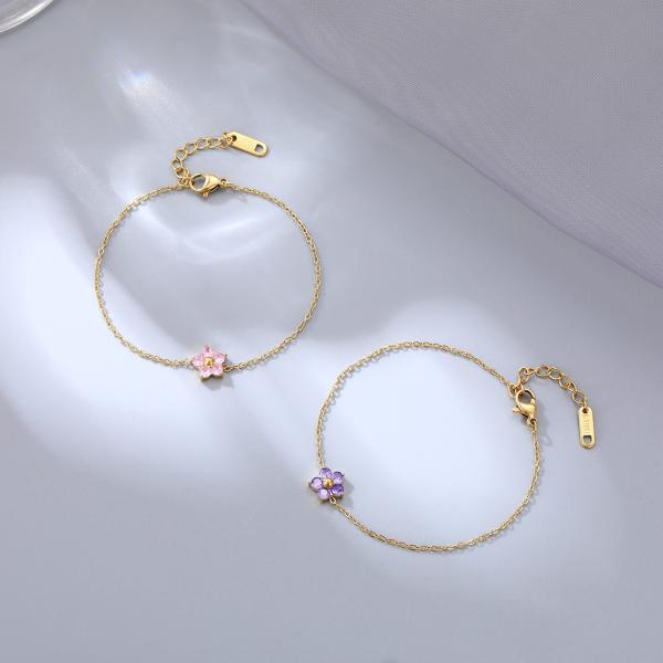 Zircon Stone Flower Stainless Steel Bracelet for Women