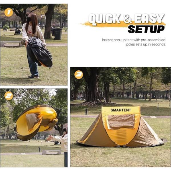 96*59*41 polegadas de poliéster amarelo 4 Temporada Pop Up Camping Tent com janelas de malha e design à prova d'água para 2 pessoas