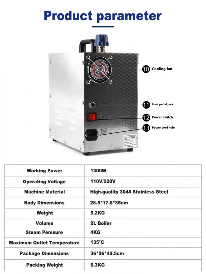High Quality 1300W Jewelry Steam Cleaner 4KG Steam Pressure 304 Stainless Steel Industrial Steam Cleaning Equipment for Jewelry Polishing Descaling