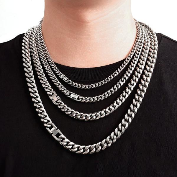 6mm 8mm 18k Gold Plated Stainless Steel Multi Sizes Chain Silver Cuban Link Chain