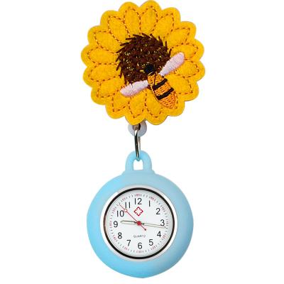 FOB Nurse Pocket Watch Stretchable Embroidery Sunflower Medical Silicone Watches   Nurse Clock Fashion Doctor Gift