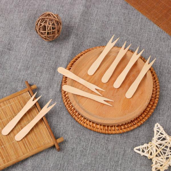 85mm Birchwood Compostable Disposable Wooden Utensils Chip Forks Bulk For Fruit Snack