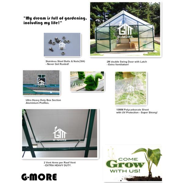 Aluminum Greenhouse-Titan series-406X406X273CM-Green/Black Color-10mm thick PC