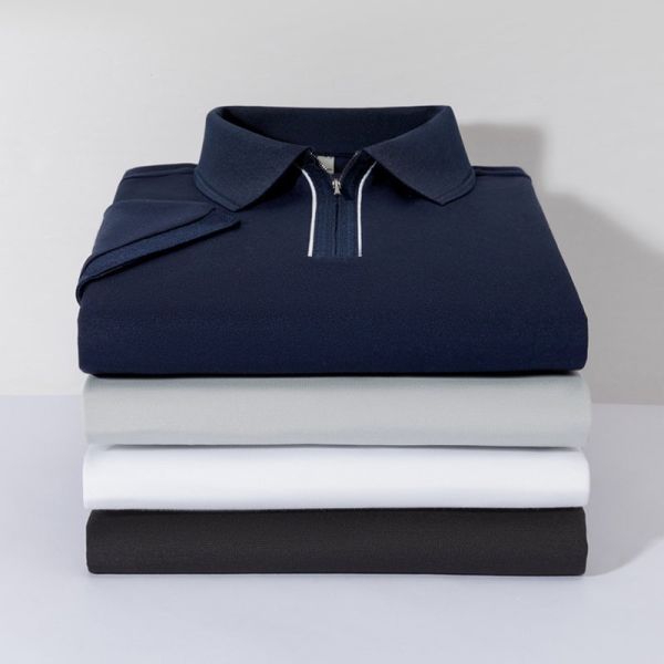 2835 Summer New Item 170g 75.4% Polyester Fiber 19.4% Cotton 1.8% Acetate Fiber 1.2% Linen 1.1% Mulberry Silk 1.1% Copper Ammonia Fiber Business Casual Lapel Polo Shirt Elastic T-shirt