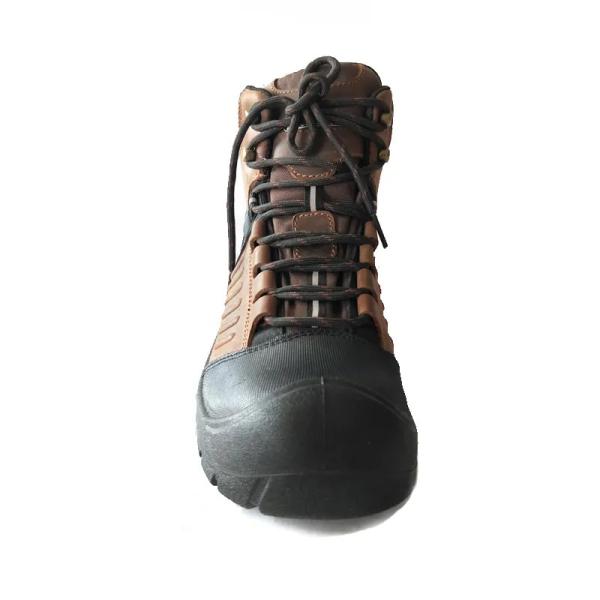 PU Industrial Safety Shoes Brown Leather Steel Toe Boots For Autumn